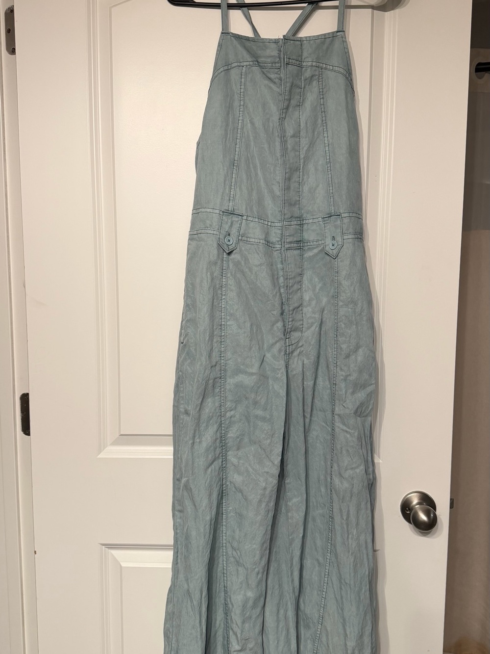 Free People Light Blue Denim Wide-Leg Overalls